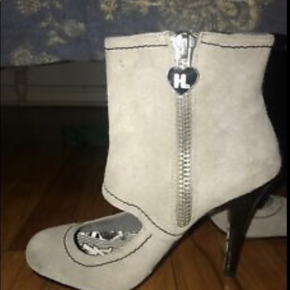 Harajuku Lovers Gwen Stefani Ankle Boots Open Cut Out Grey Gray Suede Leather 9 - Picture 3 of 16